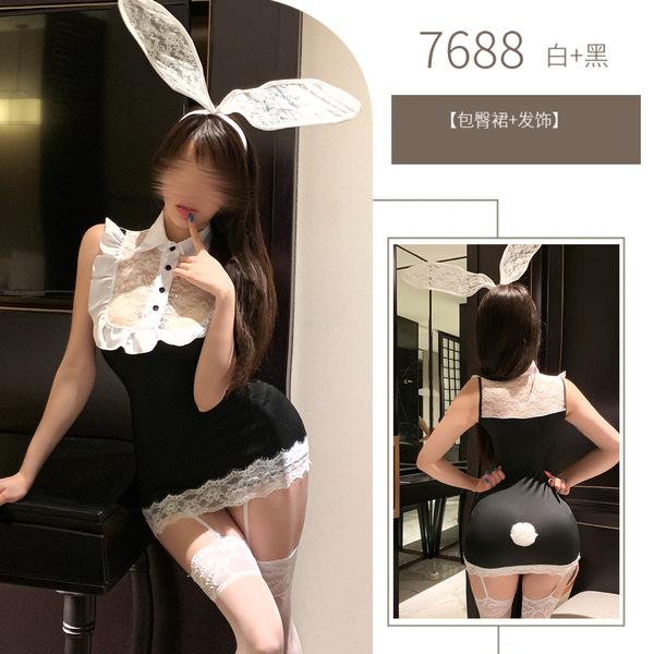 Rabbit Girl Lingerie Set - Seductive Lace Bodycon Mini Dress for Date Night & Role Play - Bunny girl (stockings not included)