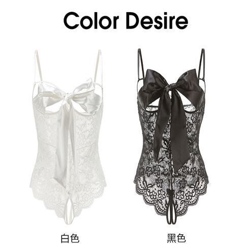 Butterfly bow lace bodysuit set in white and black, featuring sheer lace and elegant bows for a sexy, size-inclusive lingerie...