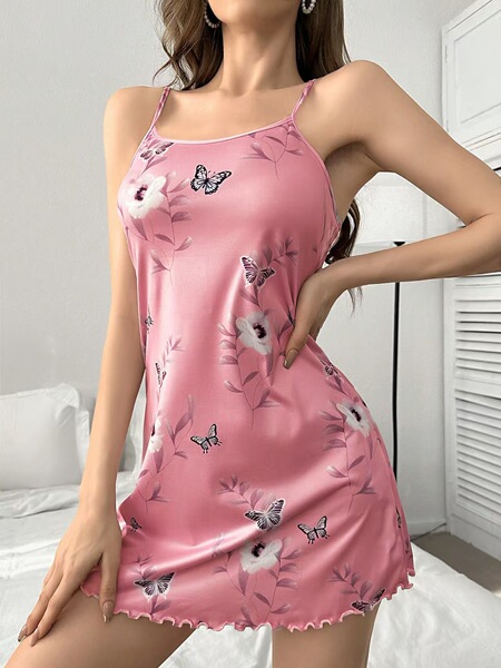25-Style Sleeveless Floral Sleep Dress Set – Trendy European-American Women's Matching Sleepwear & Lounge Outfit - Butterfly powder