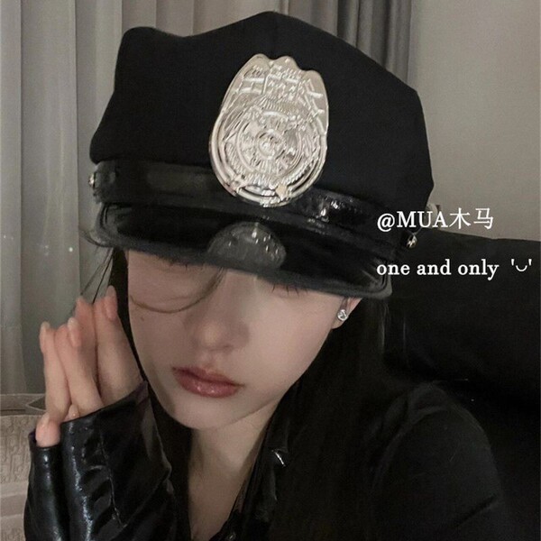 Sexy Police Uniform Bodysuit for Women - Busty Cosplay Outfit with Open-Crotch Design, Elegant Dominant Style Lingerie S - Same hat