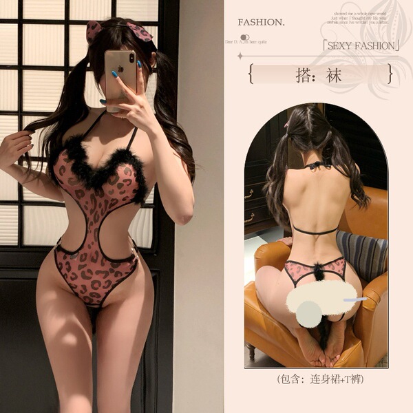 Mist Temptation Lingerie Set - Pure & Alluring Catwoman Style Sexy Sleepwear for Women - Catwoman [bodysuit + headdress + white stockings]