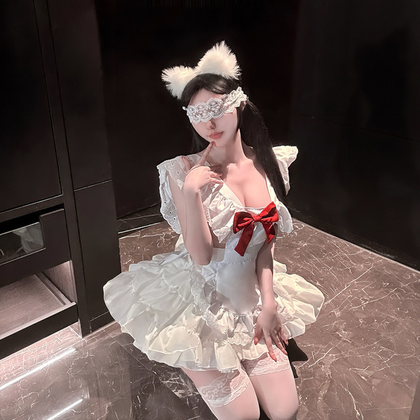Chao mu soft cute lingerie set - bowknot maid-inspired pure & tempting lolita erotic underwear for women, featuring a white d...