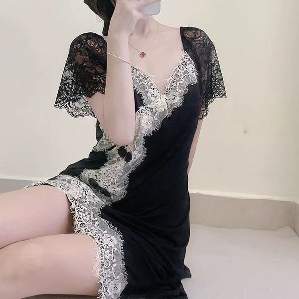 Cherry romance lingerie set - no-remove pure temptation sheer sleep dress, featuring elegant lace details and a chic design f...