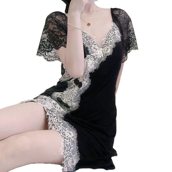 Cherry romance lingerie set - no-remove pure temptation sheer sleep dress, featuring elegant lace details and a chic design f...