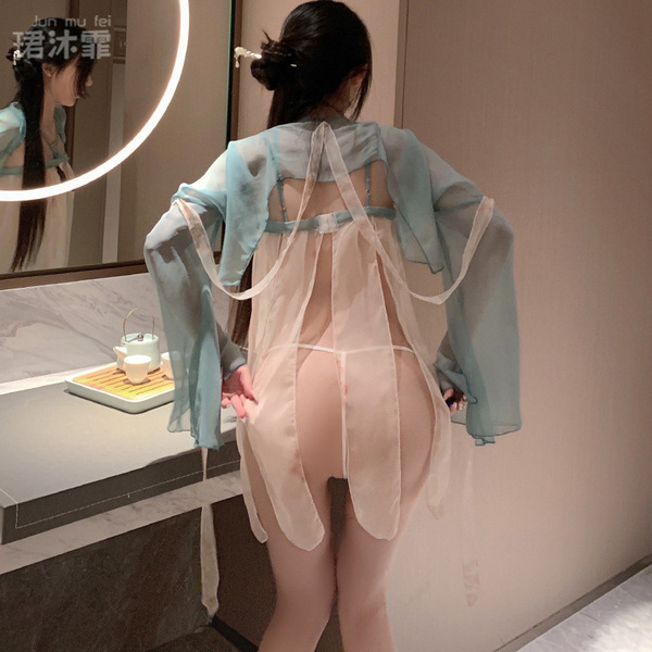 Chinese-inspired sheer hanfu-style bustier dress, elegant and sensual design, perfect for women seeking unique and stylish li...