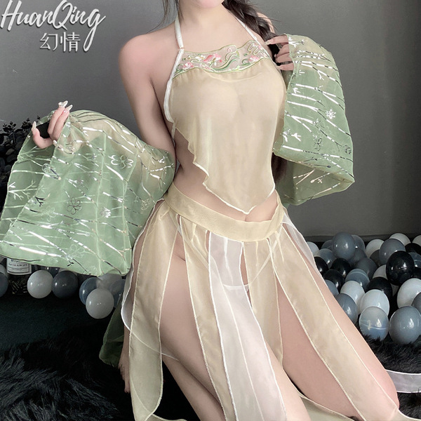 Vintage floral lace chemise set with sheer fabric, elegant design, perfect for seductive nightwear.