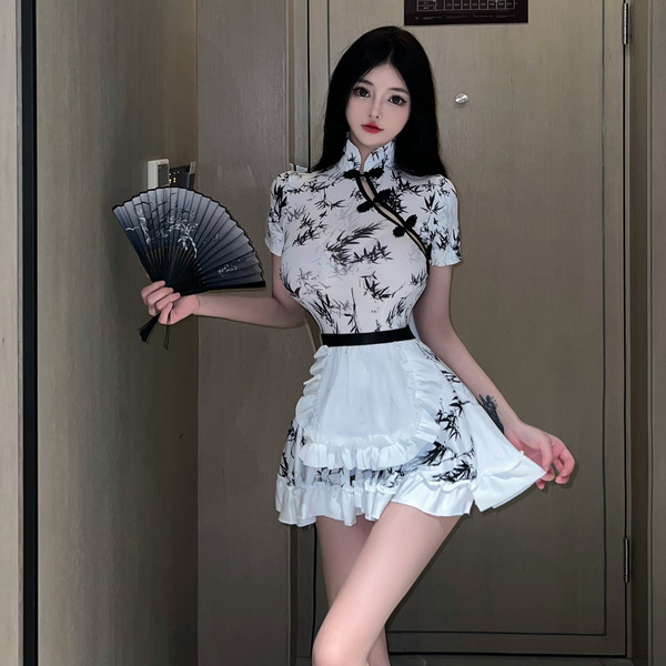 A stylish model wears a white chinese new year dress inspired by red silk, featuring lace details and a bodycon fit. the eleg...