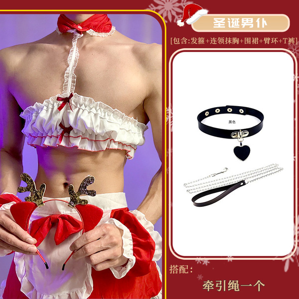 Christmas Maid Costume Set - Sexy Red Naughty Uniform for Women, Cute & Alluring Holiday Lingerie Outfit - Christmas servant + leash