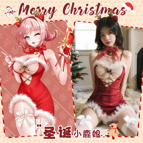 Christmas fuzzy sheer lace set: sexy red lingerie with white fur trim, perfect for holiday parties, cosplay, or nightclub eve...