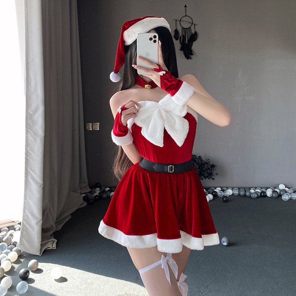 Rudolph-Themed Sexy Lingerie Set for Women - Christmas Cosplay Outfit, Holiday Party Costume & Halloween Performance Wea - Christmas outfit + Santa hat (headband not included)
