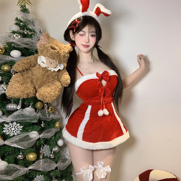 Sexy bunny costume with christmas lingerie set for women, perfect for new year parties and cosplay, naughty holiday wear