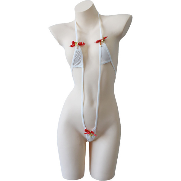 Christmas naughty lace bodysuit - adjustable sexy thong set with bells & bow, holiday lingerie sleepwear