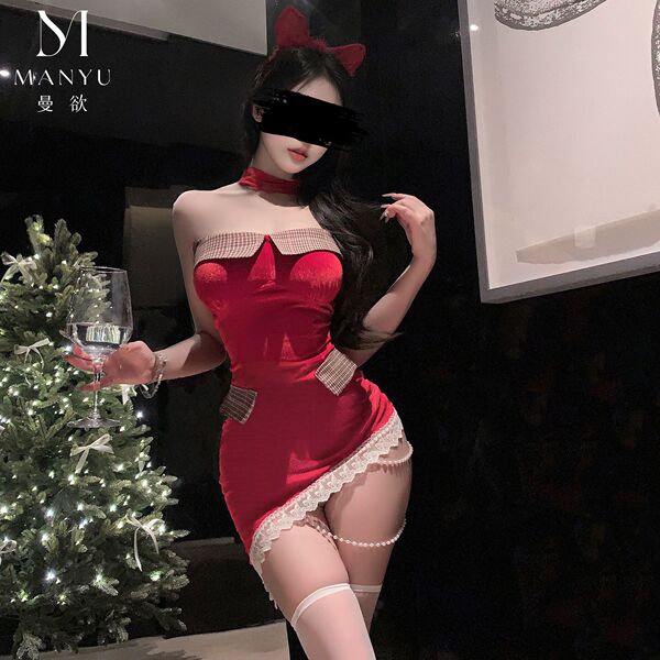 Sexy bunny girl christmas party dress set - red strapless lingerie outfit for new years eve, perfect for cosplay and occasion...