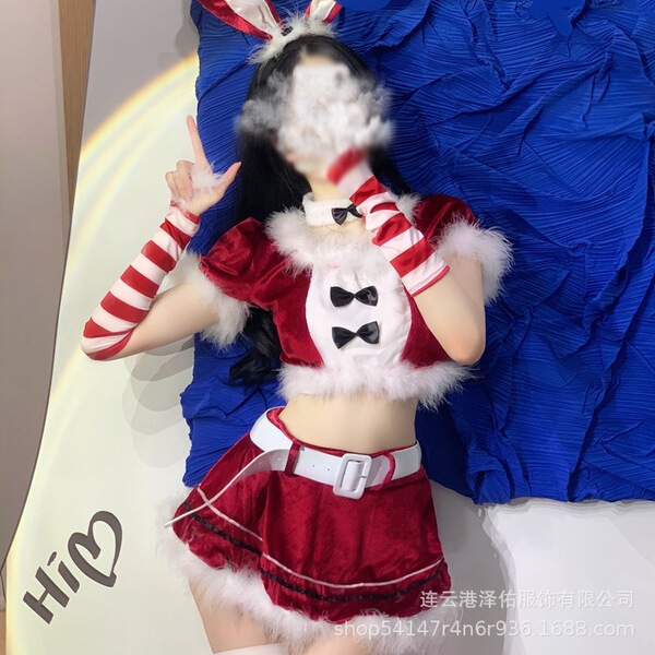 Yimengyao Sexy Christmas Bunny Costume Set - Seductive Holiday Lingerie Outfit for Women - ♥Christmas Bunny Girl♥ Red Outfit + White Lace Stockings