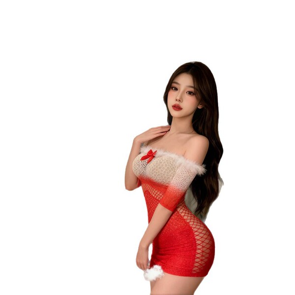 Sexy gradient sheer mesh dress with festive bow accents, perfect for a naughty nightclub outfit on new years eve.