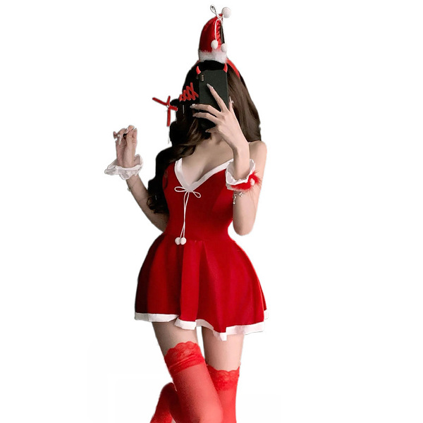 Sexy christmas-themed dress with deep v-neck, backless design, perfect for new year eve and holiday celebrations.