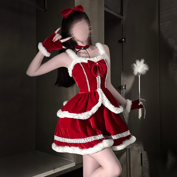 Sexy christmas bunny dress with red velvet and white fur trim, perfect for naughty holiday party outfits.