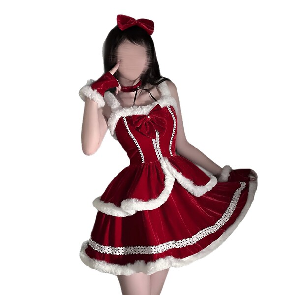 Sexy christmas wrap dress with naughty bunny costume, holiday party outfit, -style festive mini dress