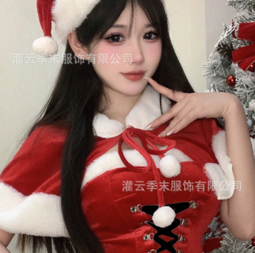 Velvet Sweet Mood Lingerie Set - Christmas Red Robe with Waist-Cinching Cape for Festive Winter Romance - Christmas shawl