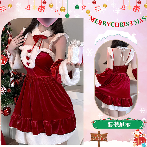Christmas Bunny Lingerie Set for Women - Sexy Holiday Costume, Cute Rabbit Girl Outfit for Halloween & New Year - Christmas outfit + white fishnet stockings