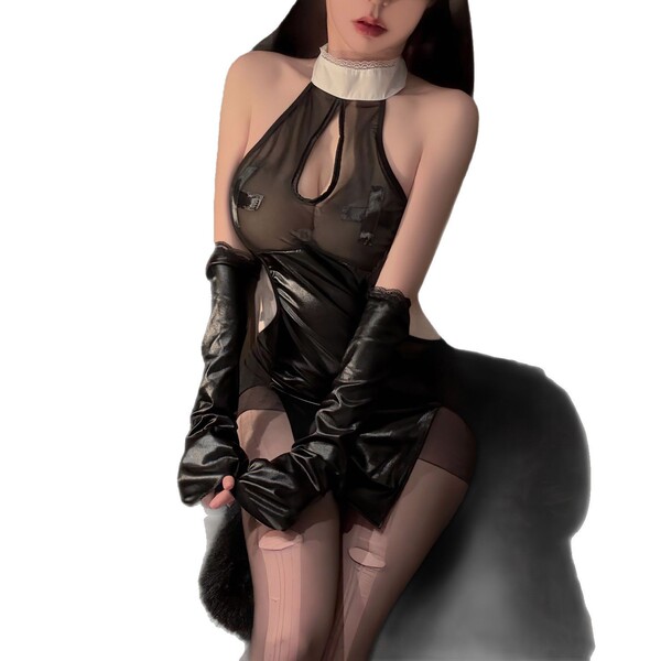 Chu rui halloween lingerie set featuring pvc nun costume and seductive maid outfit, perfect for no-remove passion wear.