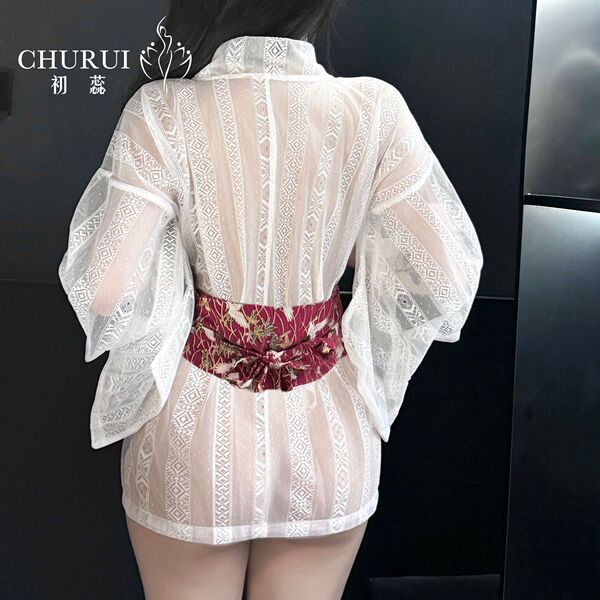 Churui vintage chinese lingerie set - hanfu-inspired sheer palace-style costume with detachable train