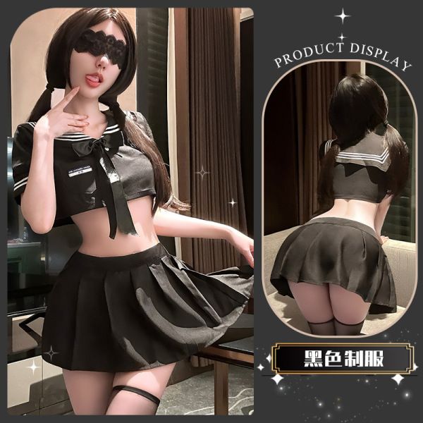JinXiao JK Flirty Lingerie Skirt - Pure-Yu Pleated Sensual Dress, Elegant Temptation Underwear for Women - Chun Chun Dai Die ~ [Black]