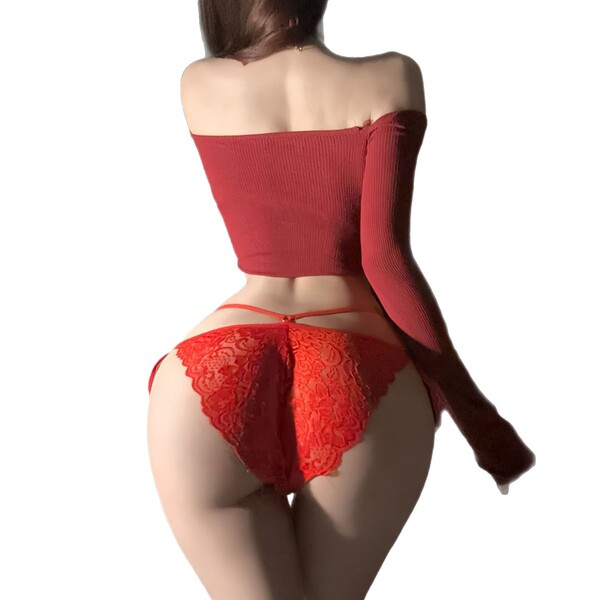 Genuine cloud-inspired sexy lace low-rise adjustable tie-string panties featuring romantic embroidered butterfly design.