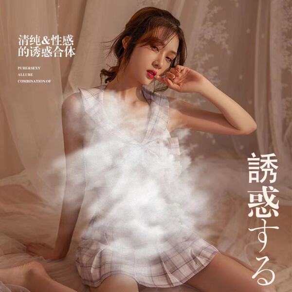 Sexy Grid JK Student Lingerie Set - Summer Lace-Up Hollow-Out School Uniform Outfit for Women - Image color set