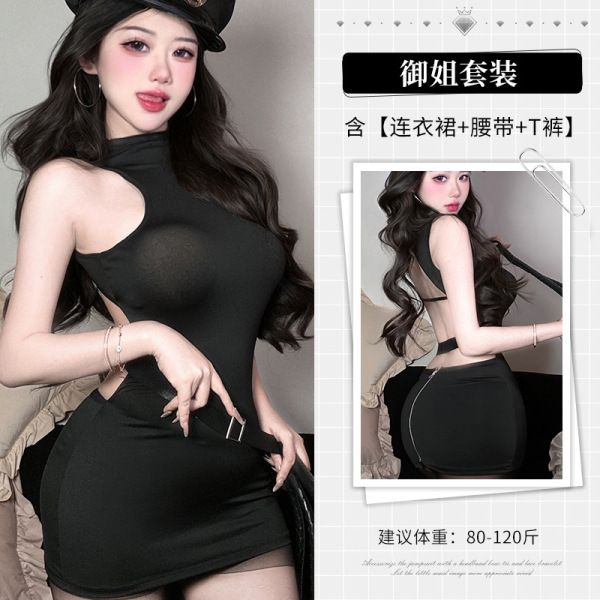 Sexy Police Costume Bodysuit for Women - Hot Hook-Neck Backless Tight Mini Dress with Seductive Pure-Yu Style - Image color