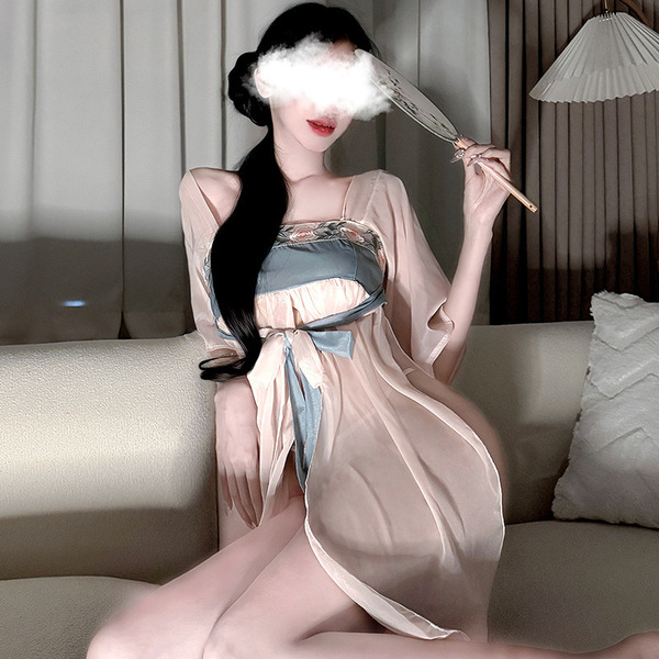 Sensual Hanfu Lingerie Set - Plus Size Ancient Chinese Style Busty Bodice & Matching Ensemble, Pure Temptation Court-Ins - Court-style halter top [Ancient style nightgown + underwear]