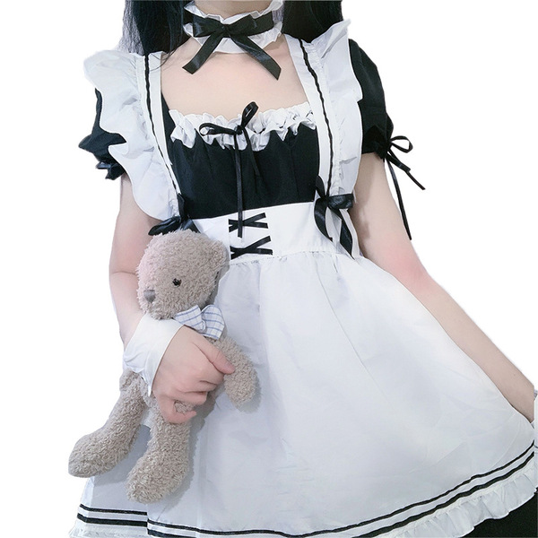 Custom maid costume cosplay dress featuring a cute japanese lolita design, perfect for women seeking a charming servant outfi...