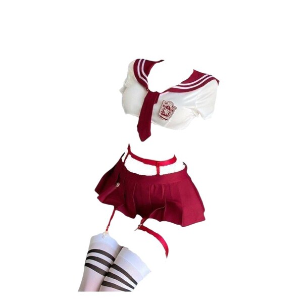 Cute jk style sexy lingerie set - one-shoulder crop top & ultra-short skirt, schoolgirl-inspired outfit