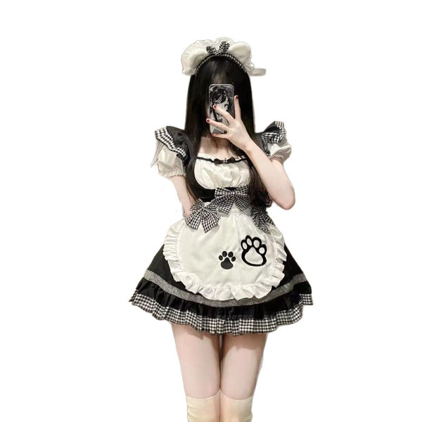 Cute maid dress with cat ears, plus size lolita style, perfect for women looking for a charming and playful costume option.