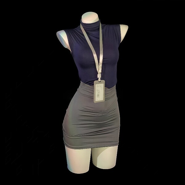 Pure & Seductive Secretary Skirt Set - Air Hostess Costume, Nightclub No-Remove Lingerie Outfit, Modest Yet Alluring - Dark gray