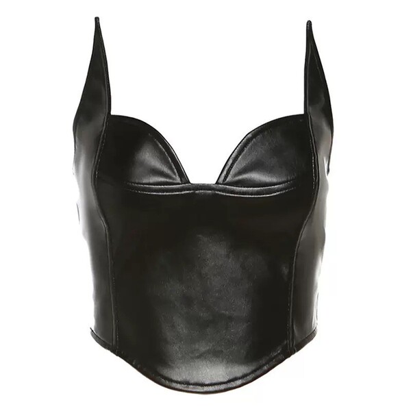 Glowing Cloud Dark Devil PU Leather Corset Set - Edgy Biker Chic Sexy Outfit for Photoshoots - 4275 Individual Little Devil Top