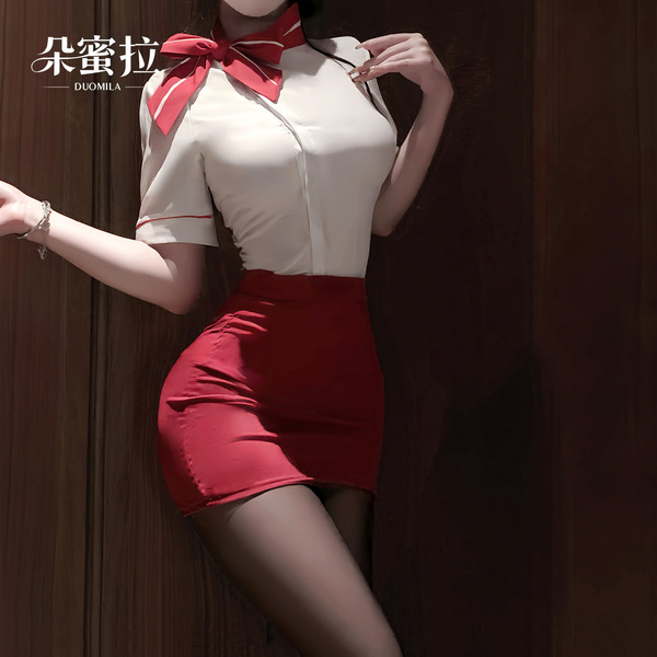 Sexy air hostess costume for women – seductive secretary role play outfit, professional lingerie set featuring a white blouse...