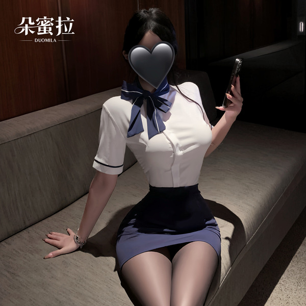 Sexy air hostess costume for women – seductive secretary role play outfit, professional lingerie set with elegant white shirt...