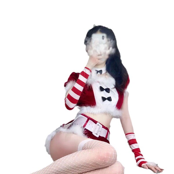 Sexy domila christmas bunny girl lingerie set featuring festive holiday costume with red and white striped stockings, cute bu...