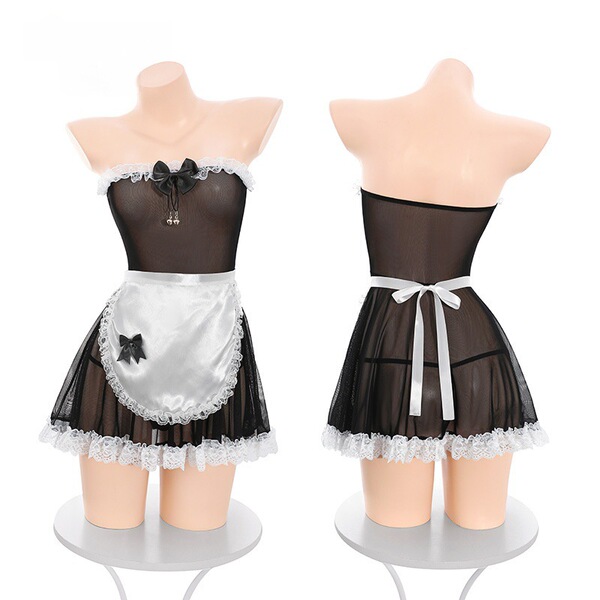 Domila sexy maid costume set - sheer mesh bustier dress with white apron and ribbon detail, perfect for cosplay uniforms for ...