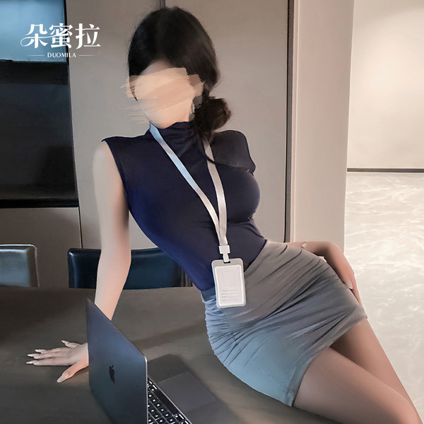 Sexy domoila lingerie set featuring a pure and tempting secretary skirt, perfect for air hostess costumes or nightclub outfit...
