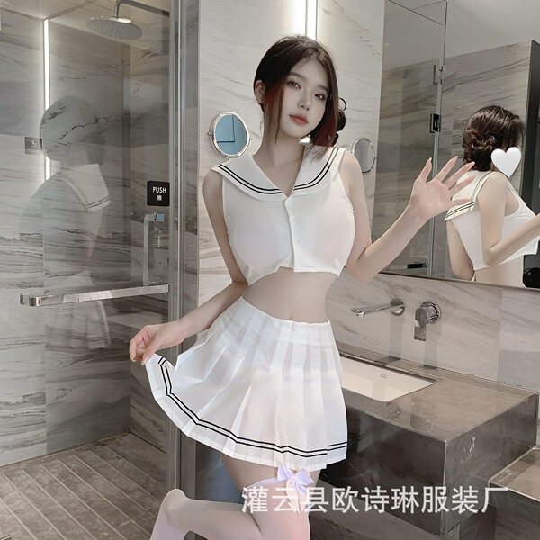 Oushilin Sexy College JK Set - White Navy Uniform Lingerie & Sleepwear, Pure-Temptation Style - Matching set (top + skirt) + name tag