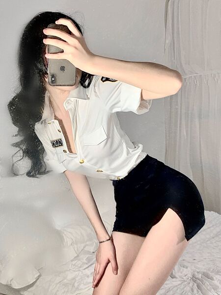 Women's Police Air Hostess Costume Set - Sexy Role Play Outfit with Pencil Skirt & Uniform Style - Top + Skirt + Thong + Hat