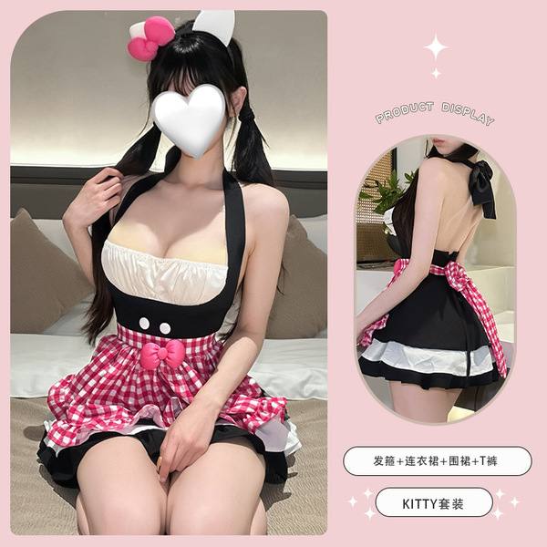 MiaoJiang Maid Costume Set - Cute Kitty Cat Sleepwear, Sexy Pure-Yu Lounge Outfit with Elegant Design - Set [Dress + Apron + Headband] + Black 2