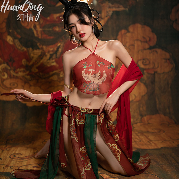 Dunhuang flying apsaras lingerie set - ancient chinese style silk bodice & matching bottoms, pure-yet-tempting sleepwear