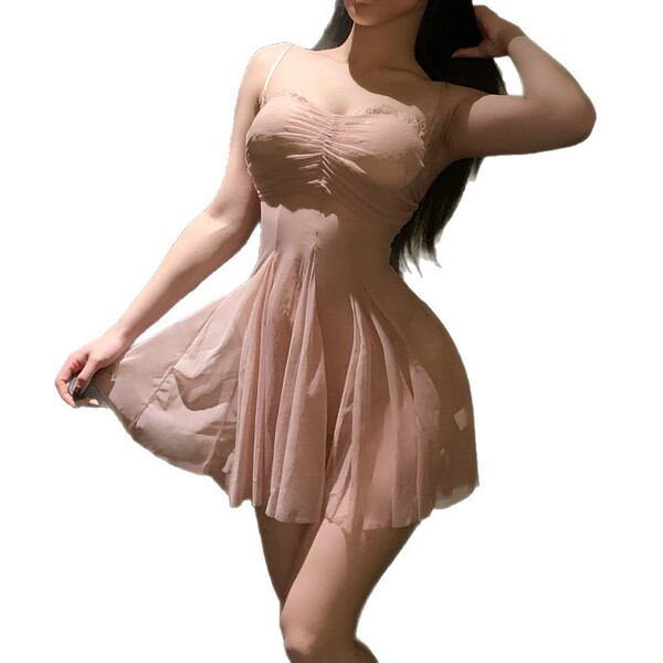 Elegant sheer lace sleep dress with delicate design, perfect for small bust women seeking premium mesh camisole nightgown and...
