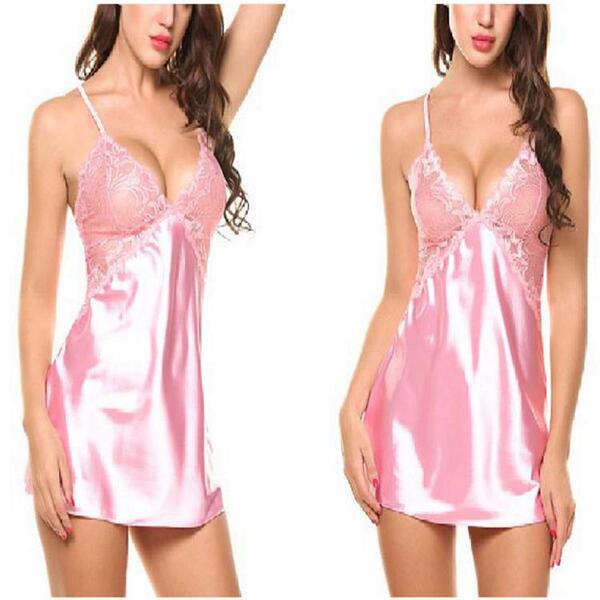 Wholesale -style ice silk strapless sleep dress for women – sexy summer korean pajama set with lace detailing and satin fabr...