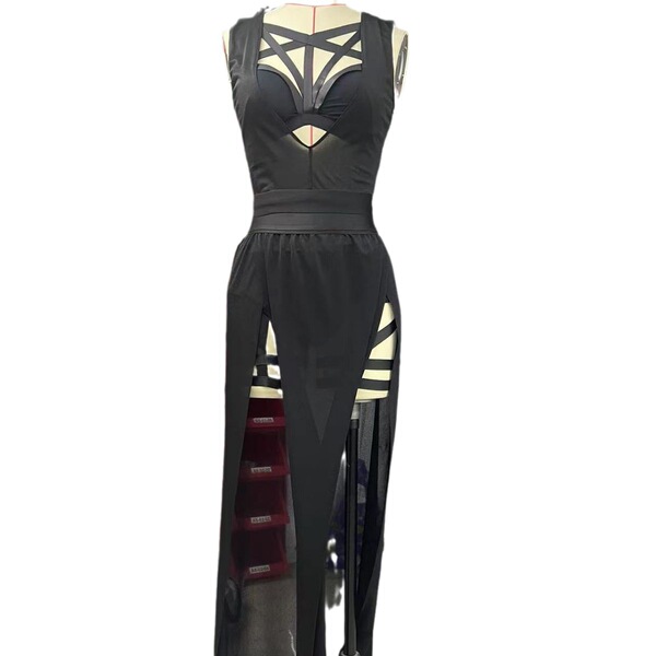European & american style sexy lingerie set featuring adjustable straps, padded bralette, and sheer chiffon dress with intric...