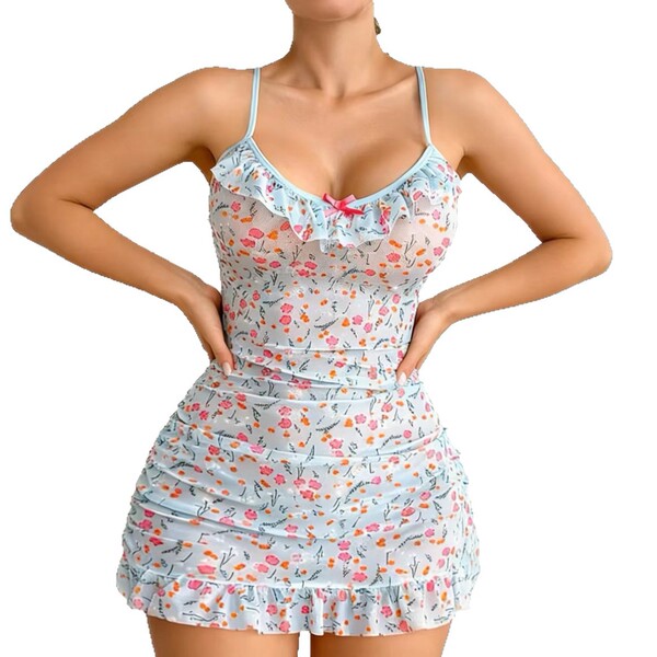 European & us style semi-sheer floral lace sleep set – sexy matching cami & panty two-piece outfit for women