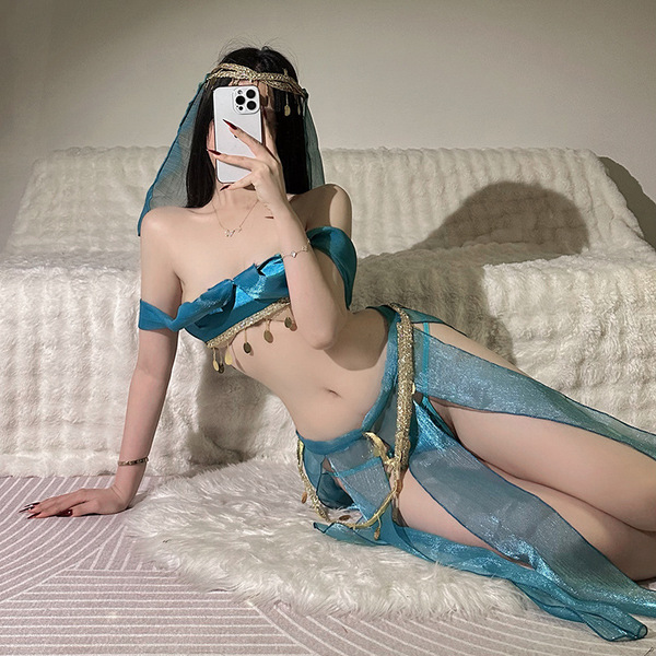 Exotic dance-inspired lingerie sleep set - pure-yet-alluring ancient chinese style bodice & palace-themed nightgown ense
